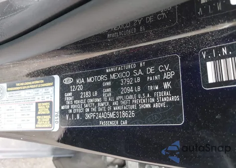 2021 Kia Forte Fe/Lxs from USA, damaged, VIN 3KPF24AD5ME318626